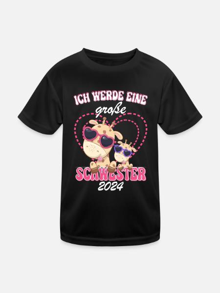 Ich Werde Eine Große Schwester 2024 - Kinder Funktions-T-Shirt - Schwarz - Vorne