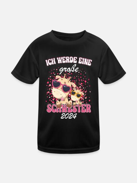 Ich Werde Eine Große Schwester 2024 - Kinder Funktions-T-Shirt - Schwarz - Vorne