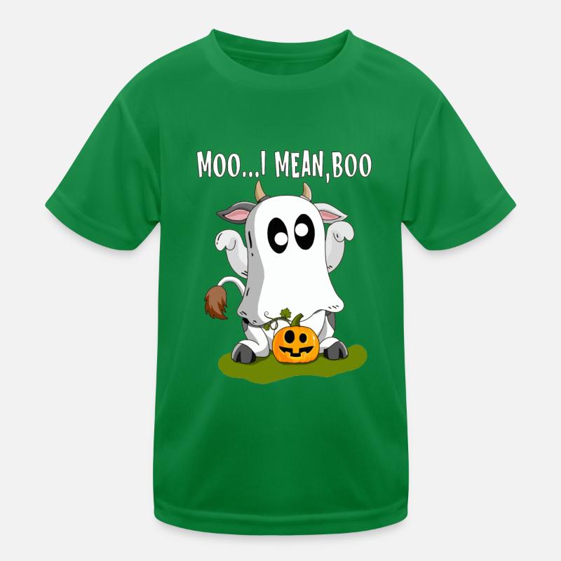 Cow dressed as a ghost celebrates Happy Halloween Kids Functional T-Shirt