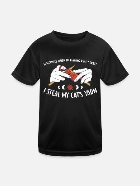 Sometimes I Steal My Cat's Yarn Knitting - Kids Functional T-Shirt - black - Front