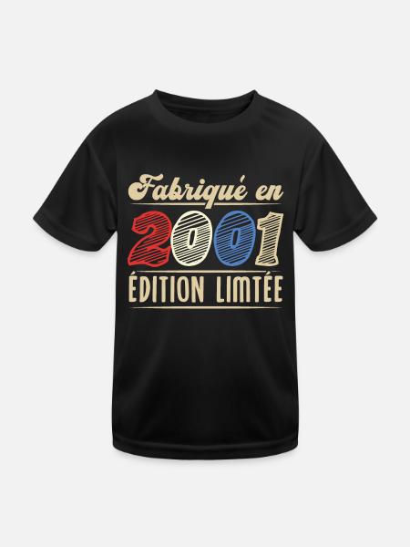 Fabriqué en 2001, Vintage cadeau d'anniversaire - T-shirt sport Enfant - noir - Devant