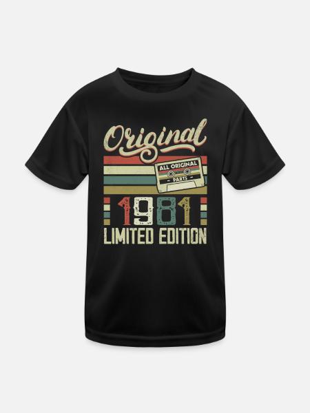 Jahrgang 1981 Retro Geburtstagsgeschenk 1981 - Kinder Funktions-T-Shirt - Schwarz - Vorne