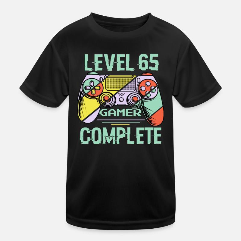 Level 65 Complete 65 Years Gamer Level 65 Complete - Kids Functional T-Shirt - black