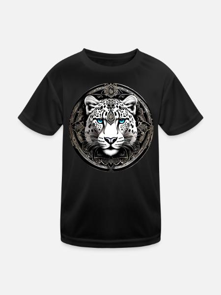 Mystical Motif Mysterious Snow Leopard - Kids Functional T-Shirt - black - Front