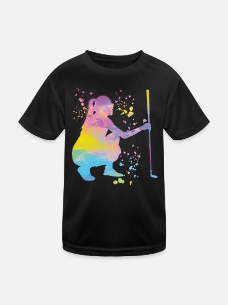 Golfer Colorsplash Kinder Miniaturgolf - Kinder Funktions-T-Shirt - Schwarz - Vorne