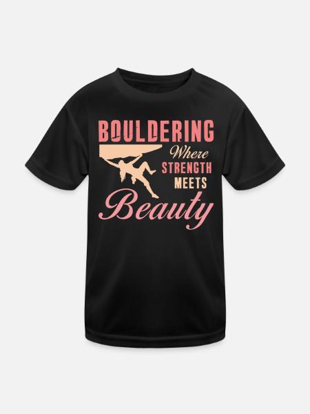 Bouldering Strength Meets Beauty Bouldering - Kids Functional T-Shirt - black - Front