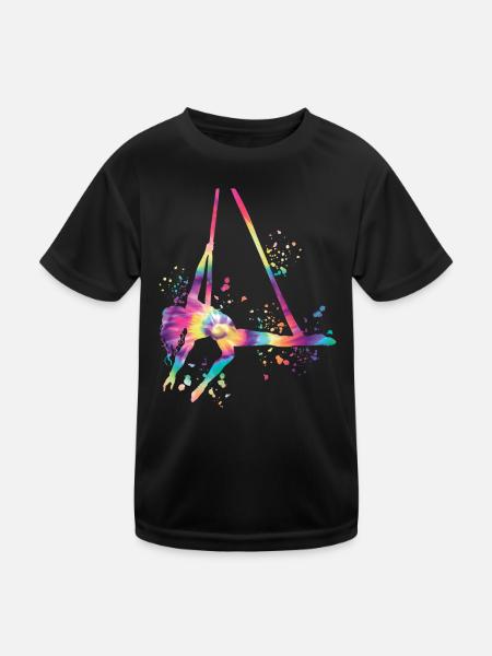 Vertikaltuch Luftakrobatik Aerial Silk - Kinder Funktions-T-Shirt - Schwarz - Vorne
