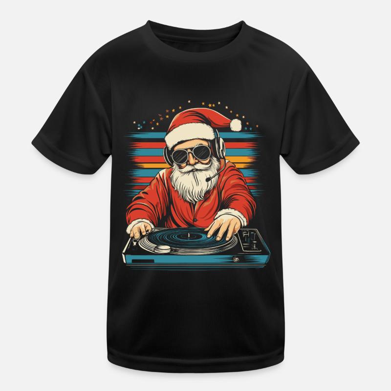 Weihnachtsmann mit Sonnenbrille am Turntable Kinder Funktions-T-Shirt