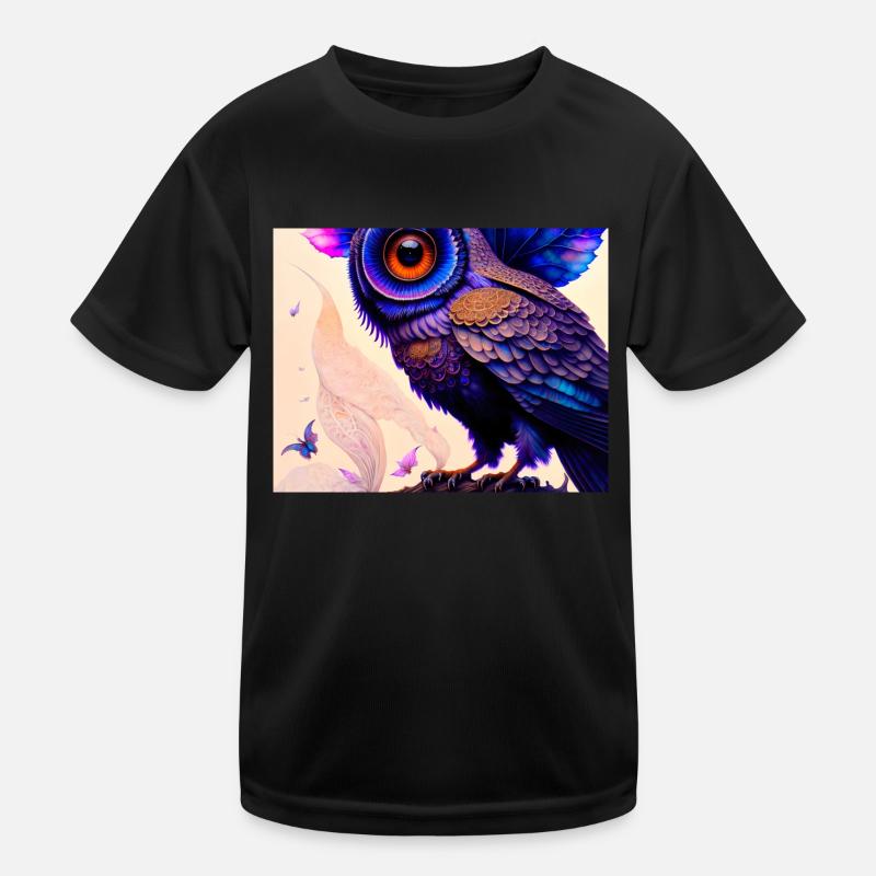 Eule - Kinder Funktions-T-Shirt - Schwarz
