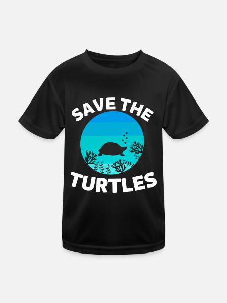 Meerestier Retro Ozean Tier Rette die Schildkröten - Kinder Funktions-T-Shirt - Schwarz - Vorne