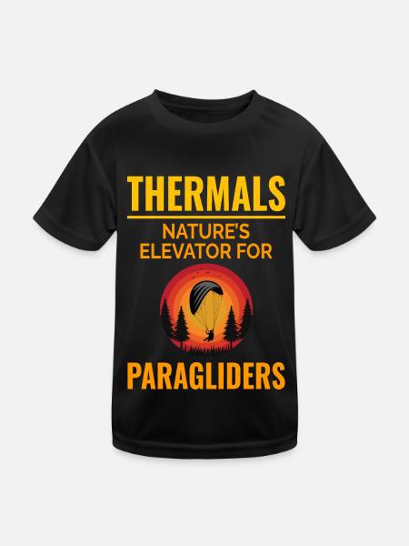 Paragliding Pilot Paraglider Adventures Thermals - Kids Functional T-Shirt - black - Front