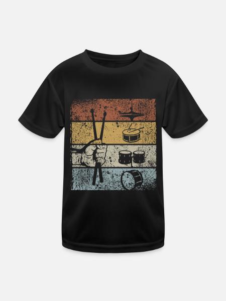 Retro Drummer Drums Drummer Drumsticks - T-shirt sport Enfant - noir - Devant