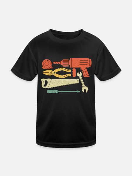 Baustelle Werkzeug Hammer Handwerker Vintage - Kinder Funktions-T-Shirt - Schwarz - Vorne