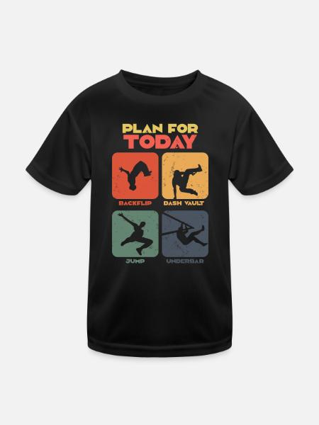Retro Freerunner Acrobat Parkour - Kinder Funktions-T-Shirt - Schwarz - Vorne