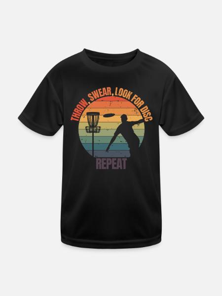 Retro Disc Golf Spieler Frisbee - Kinder Funktions-T-Shirt - Schwarz - Vorne