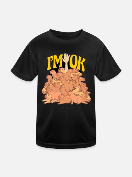 Capybaras I'm Ok Lustiges Capybara Liebhaber - Kinder Funktions-T-Shirt - Schwarz - Vorne