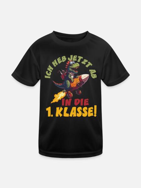 Ich heb jetzt ab in die 1. Klasse Schulanfang - Kinder Funktions-T-Shirt - Schwarz - Vorne