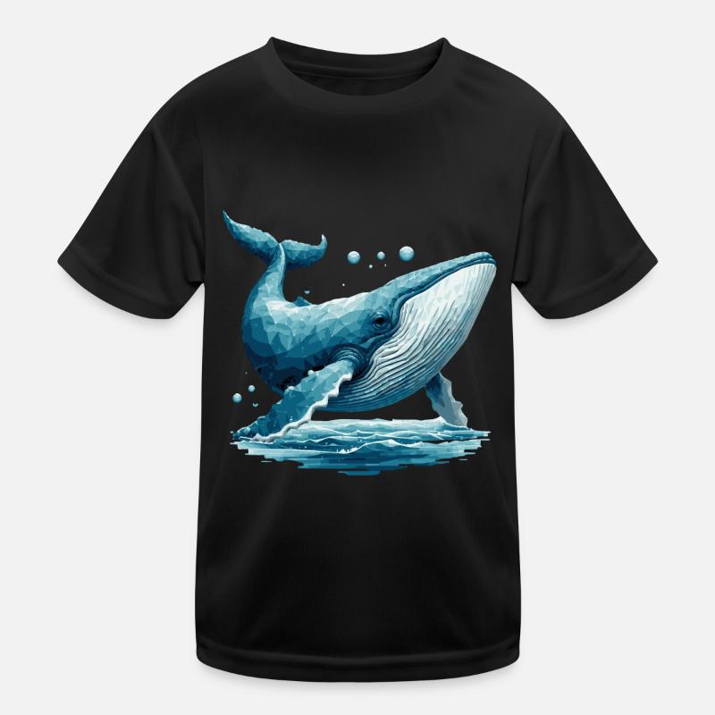 Cute Polygon Style Whale with Air Bubbles Kids Functional T-Shirt
