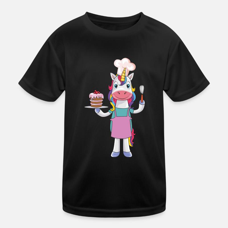 Lustiges Kuchen Backendes Köchin Einhorn Geschenk Kinder Funktions-T-Shirt