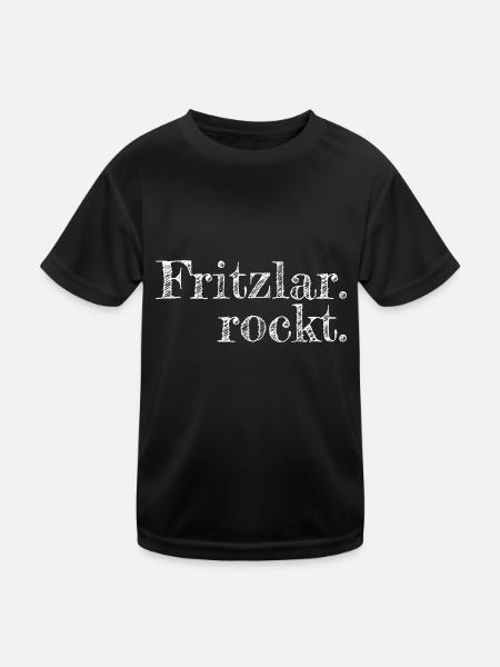 Fritzlar rockt - Textdesign mit Stadtnamen - Kinder Funktions-T-Shirt - Schwarz - Vorne