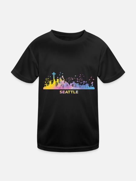 Seattleite Skyline Seattle - Kinder Funktions-T-Shirt - Schwarz - Vorne