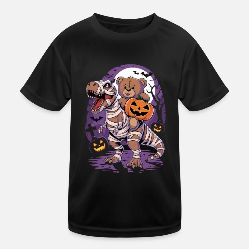 Teddybär reitet einen Dinosaurier an Halloween Kinder Funktions-T-Shirt