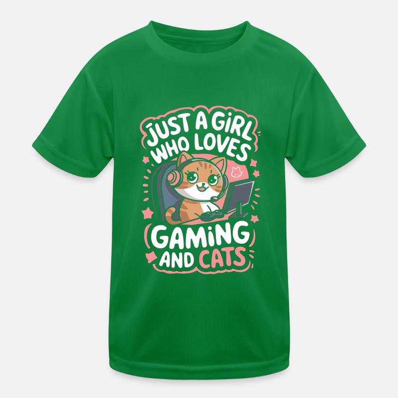Console d’ordinateur de jeu fille chat T-shirt sport Enfant