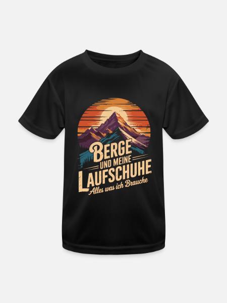 Laufsport Berglauf Natur Joggen Laufen - Kinder Funktions-T-Shirt - Schwarz - Vorne