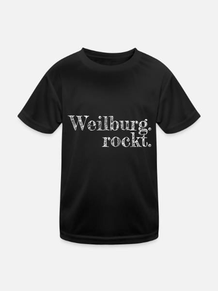 Weilburg rockt - Textdesign mit Stadtnamen - Kinder Funktions-T-Shirt - Schwarz - Vorne