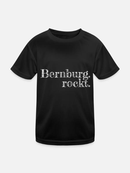 Bernburg rockt - Textdesign mit Stadtnamen - Kinder Funktions-T-Shirt - Schwarz - Vorne