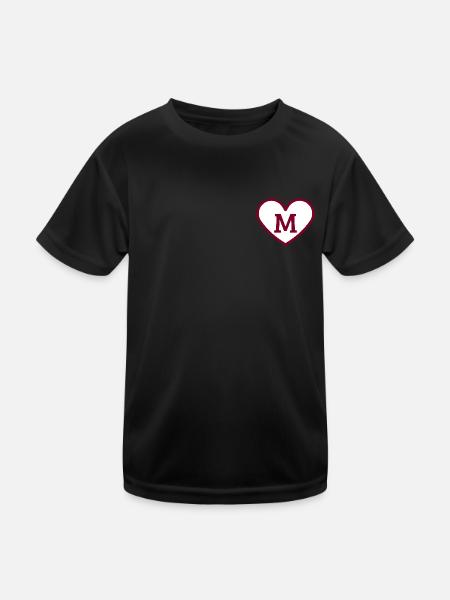 Buchstabe m herz sport trendy burgund - Geschenkidee - Kinder Funktions-T-Shirt - Schwarz - Vorne