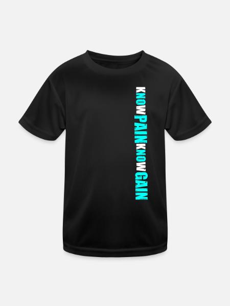 No Pain No Gain blau Sportler Fitness Spruch - Kinder Funktions-T-Shirt - Schwarz - Vorne