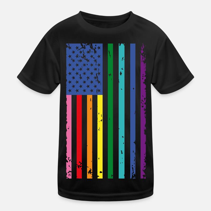 Rainbow USA Flag Kids Functional T-Shirt