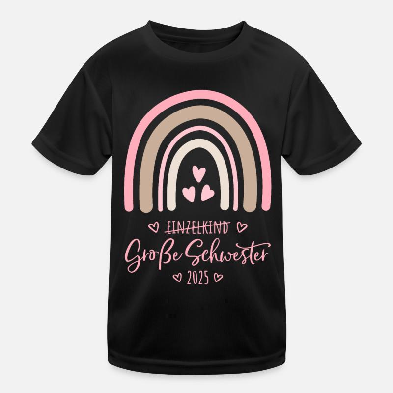 Boho Regenbogen Einzelkind Große Schwester 2025 - Kinder Funktions-T-Shirt - Schwarz
