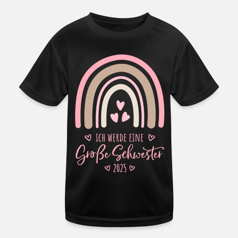 Ich werde eine große Schwester 2025 Regenbogen - Kinder Funktions-T-Shirt - Schwarz