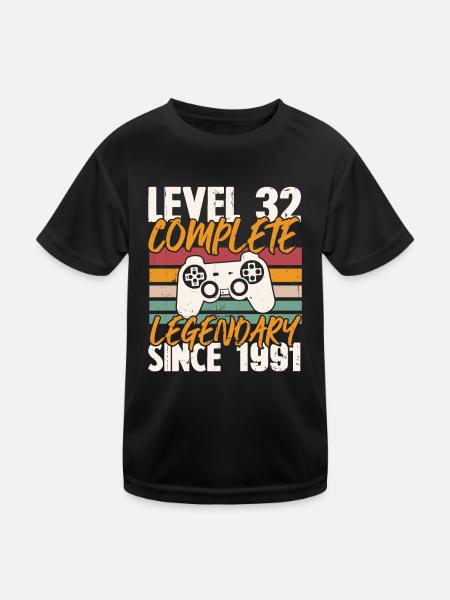 Birthday Gift, Level 32 Complete 1991 - Kids Functional T-Shirt - black - Front