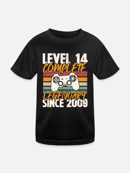 Birthday Gift, Level 14 Complete 2009 - Kids Functional T-Shirt - black - Front