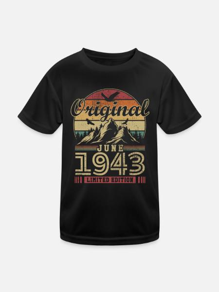 Original June 1943 Vintage Anniversary 1943 - Kids Functional T-Shirt - black - Front