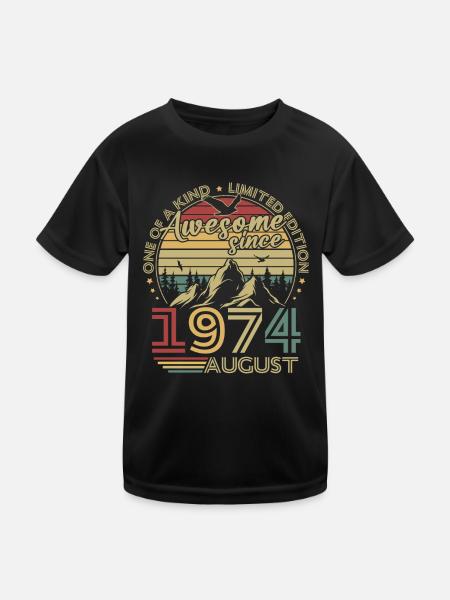 Jahrgang August 1974 Retro Geburtstagsgeschenk - Kinder Funktions-T-Shirt - Schwarz