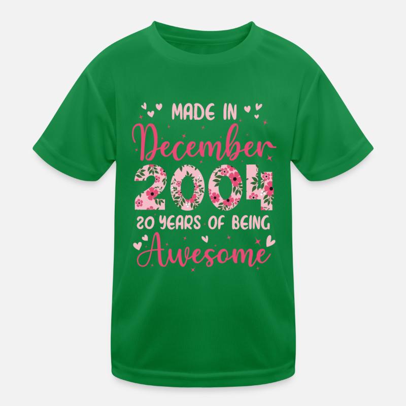 Décembre 2004 Anniversaire 20 Ans Pour filles T-shirt sport Enfant