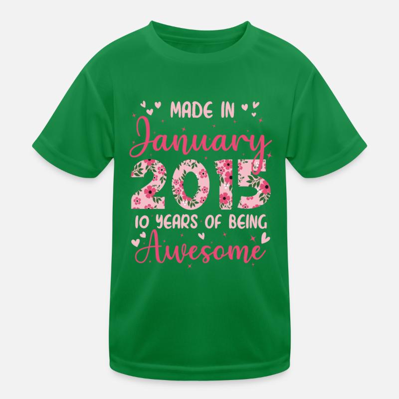 Janvier 2015 Anniversaire 10 Ans Pour filles T-shirt sport Enfant