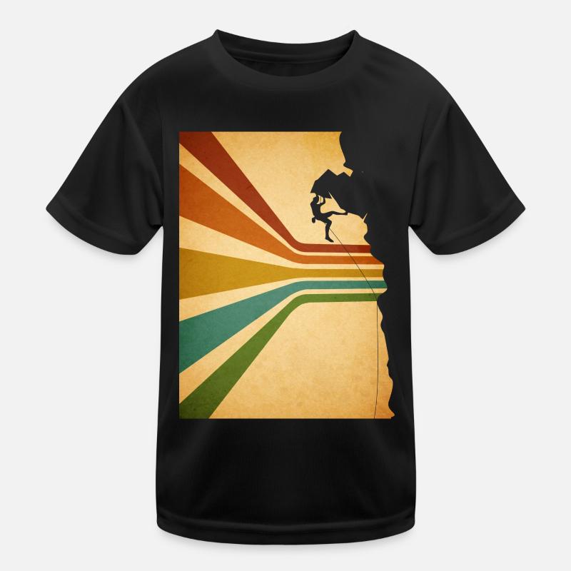 Rock Climbing Retro Mountain Graphic - Kids Functional T-Shirt - black