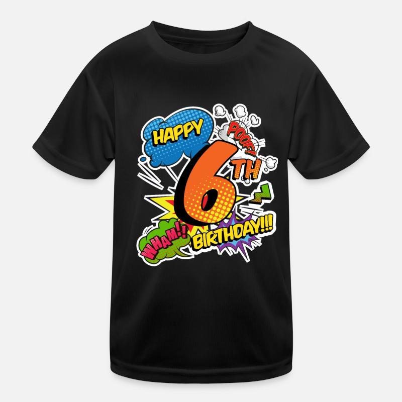 6. Geburtstag Junge Comic-Stil Superhelden - Kinder Funktions-T-Shirt - Schwarz