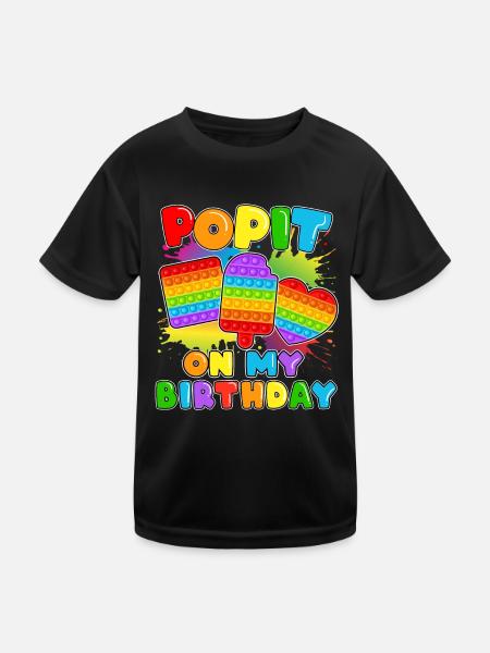 Pop it An Meinem Geburtstag Fidget Sensory Pop - Kinder Funktions-T-Shirt - Schwarz - Vorne