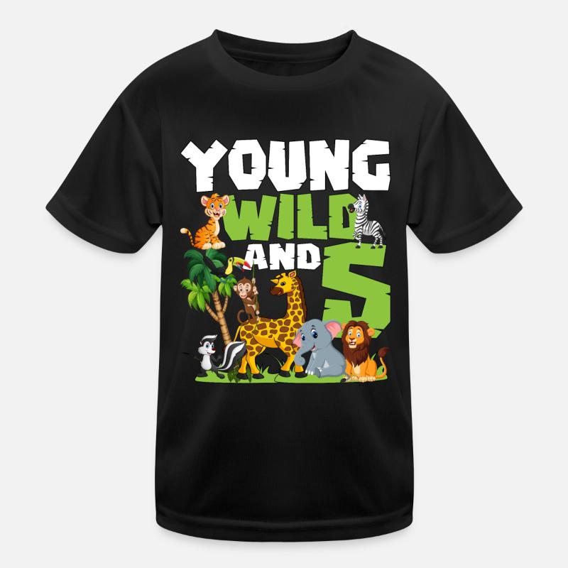 Junge Wilde Und 5 | Safari-tier-themen-geburtstag Kinder Funktions-T-Shirt