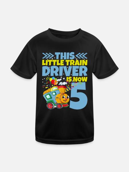 5th birthday this little train driver is now 5 - Kids Functional T-Shirt - black