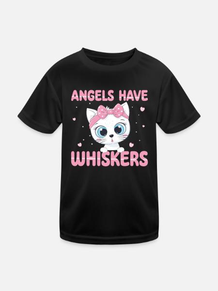 Engel Haben Schnurrhaare | Niedliche Katze Shirt - Kinder Funktions-T-Shirt - Schwarz - Vorne