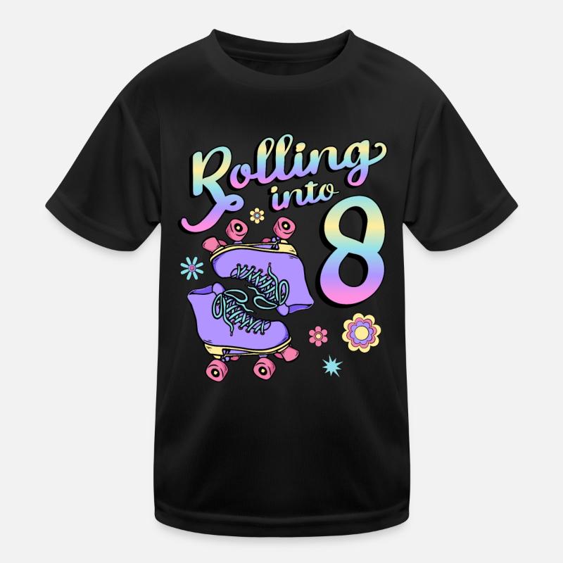 Rolling Into 8 Roller Skaters Floral 8th Year Kinder Funktions-T-Shirt