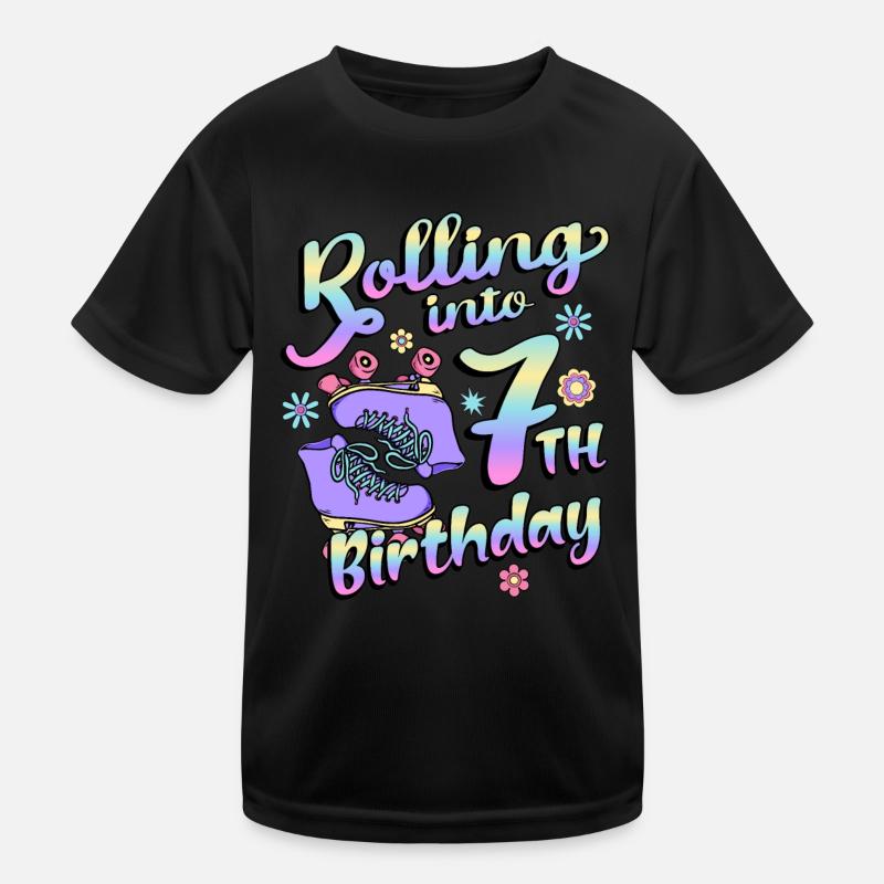 Rolling Into 7th Birthday Quad Skater Kids Functional T-Shirt