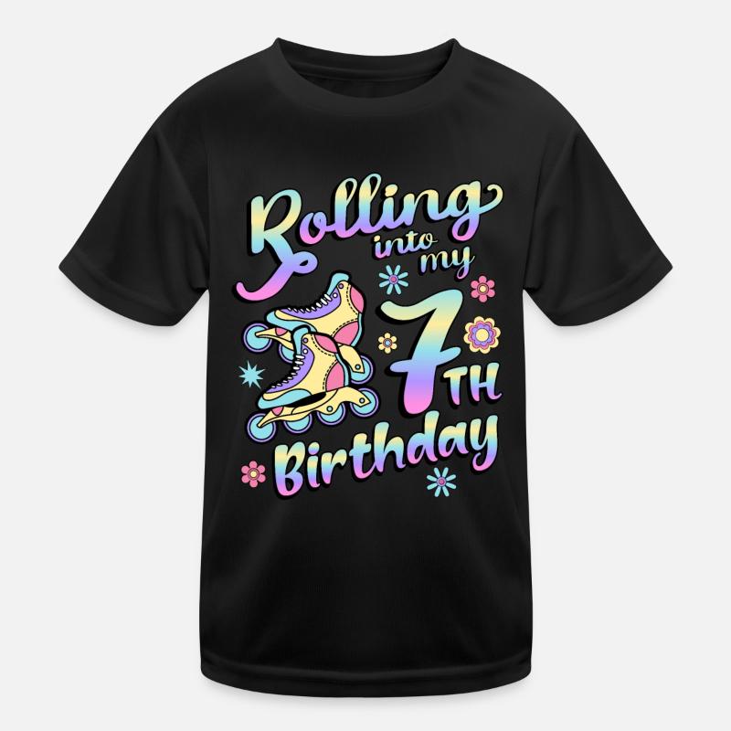 Rolling Into My 7th Birthday Roller Skater Inline Kinder Funktions-T-Shirt